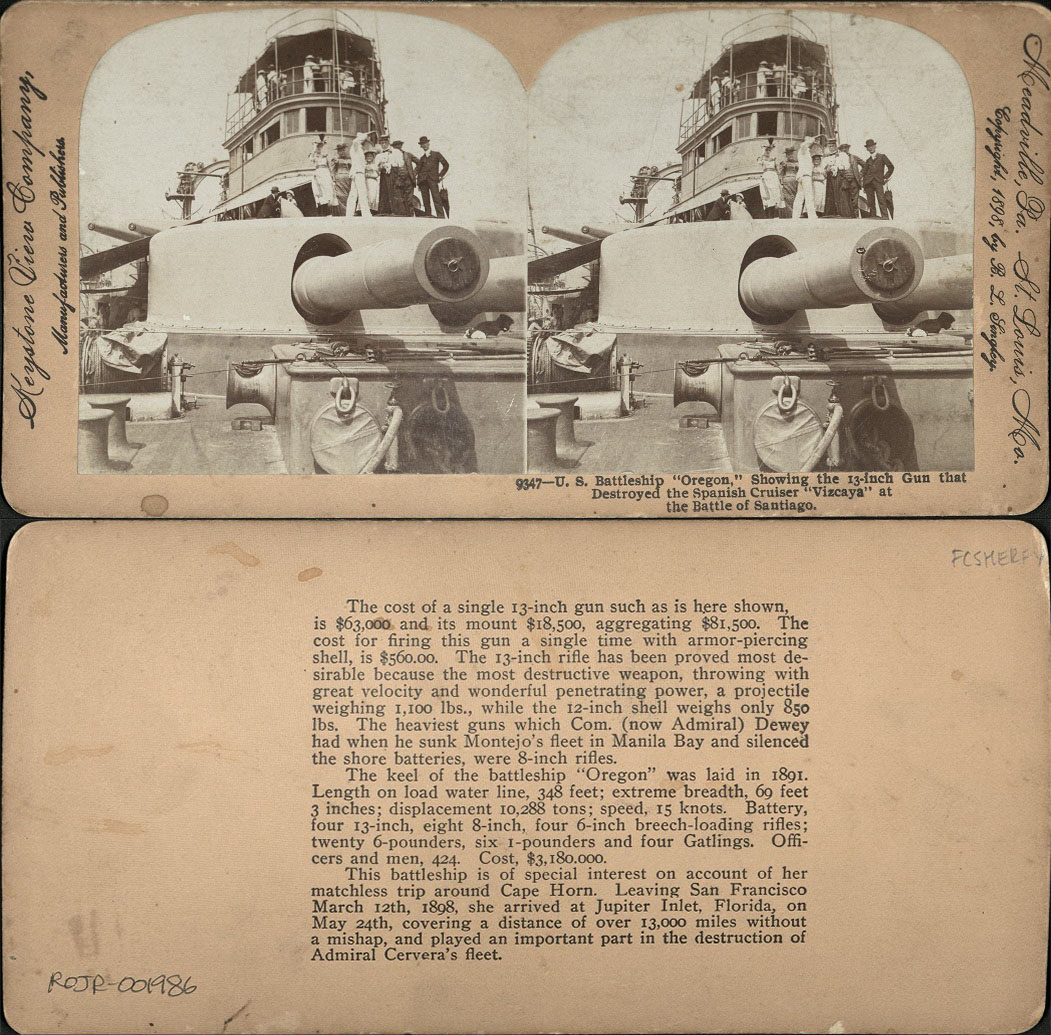 U.S. Battleship “Oregon,” Showing the 13-inch Gun that Destroyed the Spanish Cruiser “Vizcaya” at the Battle of Santiago.